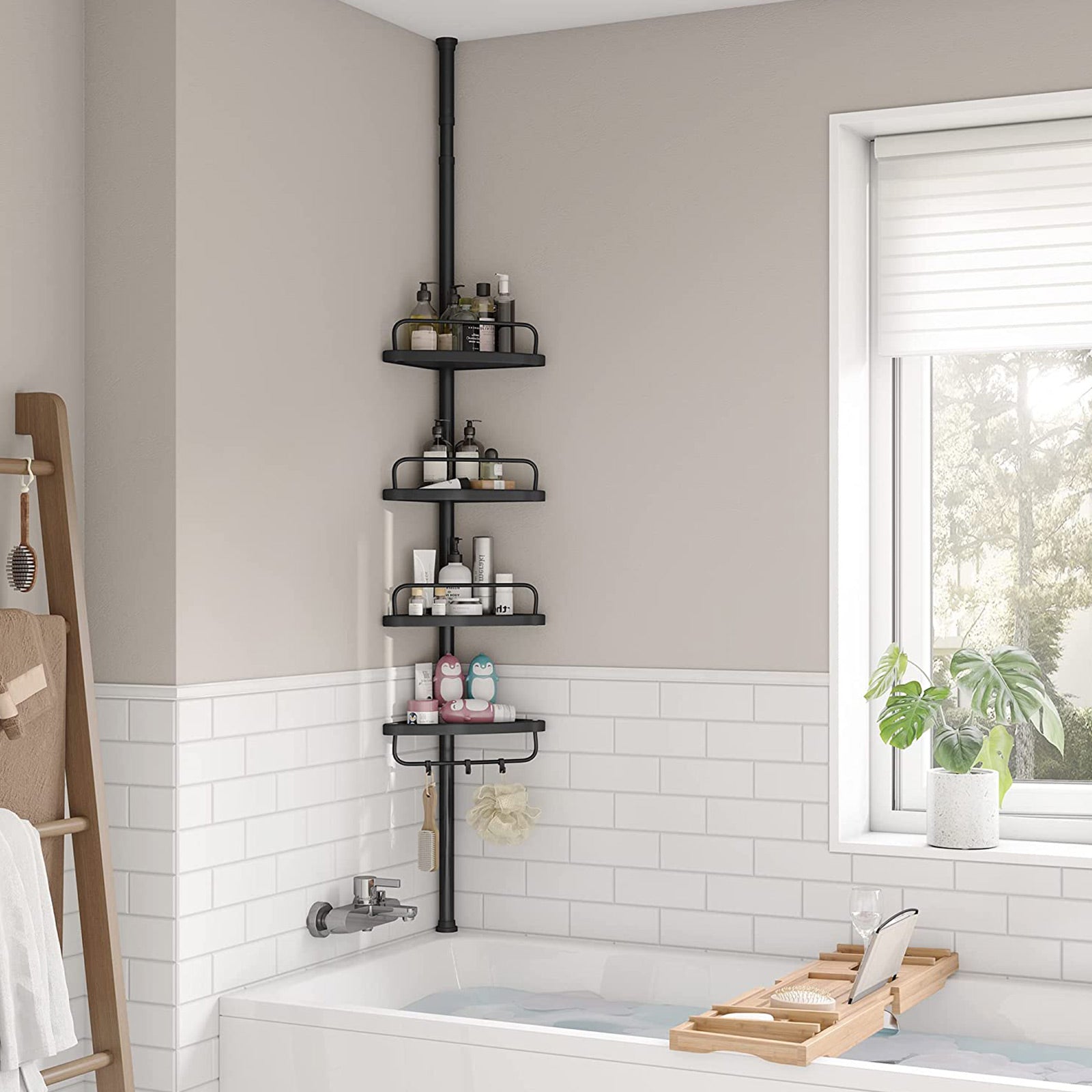 Black Adjustable Corner Bathroom Shelf - image 3
