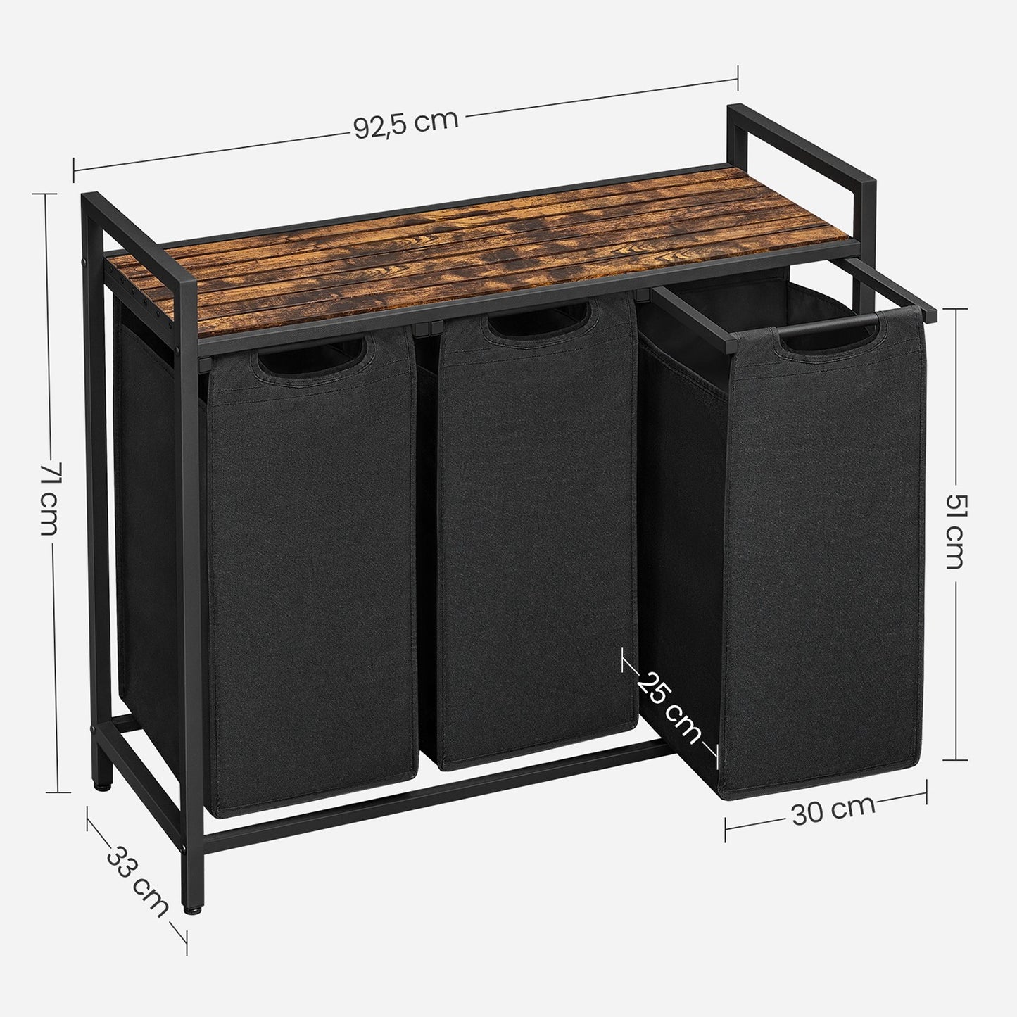 Laundry Basket with 3 Pull-Out and Removable Bags - image 3