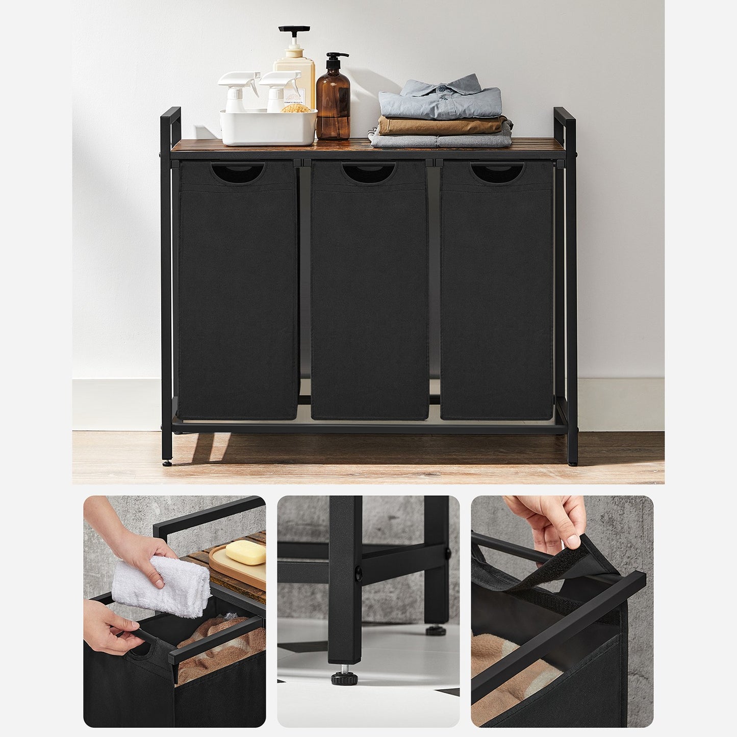 Laundry Basket with 3 Pull-Out and Removable Bags - image 4