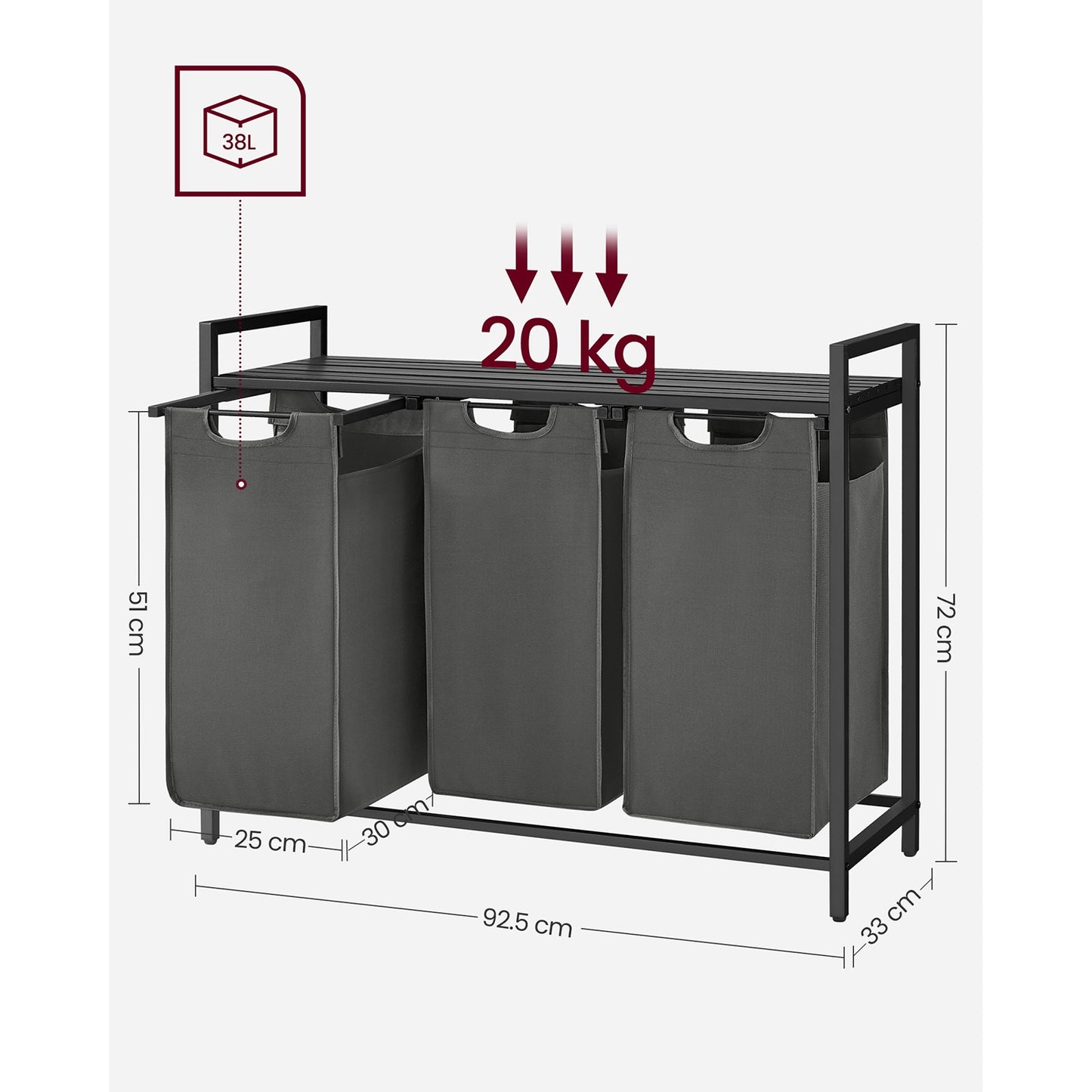 Laundry Basket with 3 Pull-Out and Removable Bags - image 21