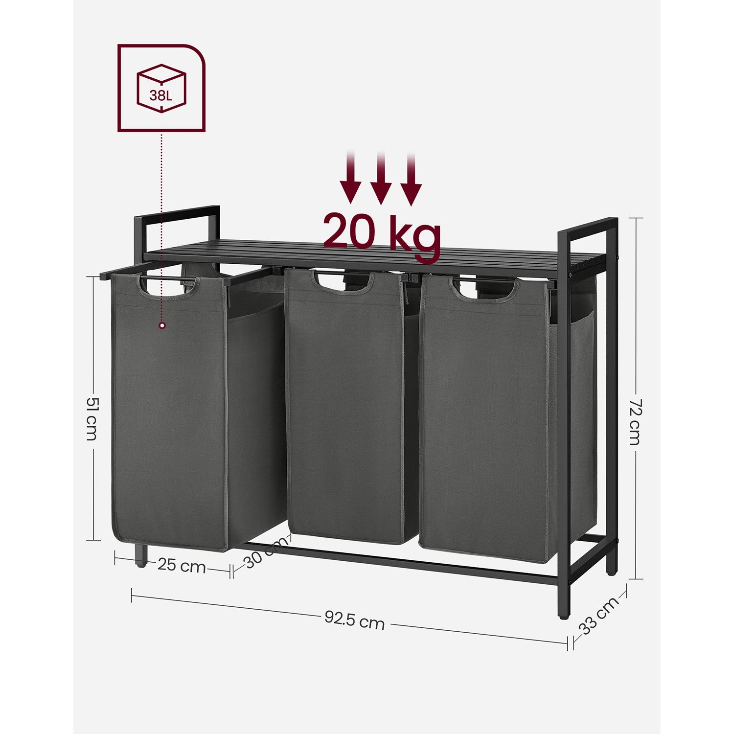 Laundry Basket with 3 Pull-Out and Removable Bags - image 21