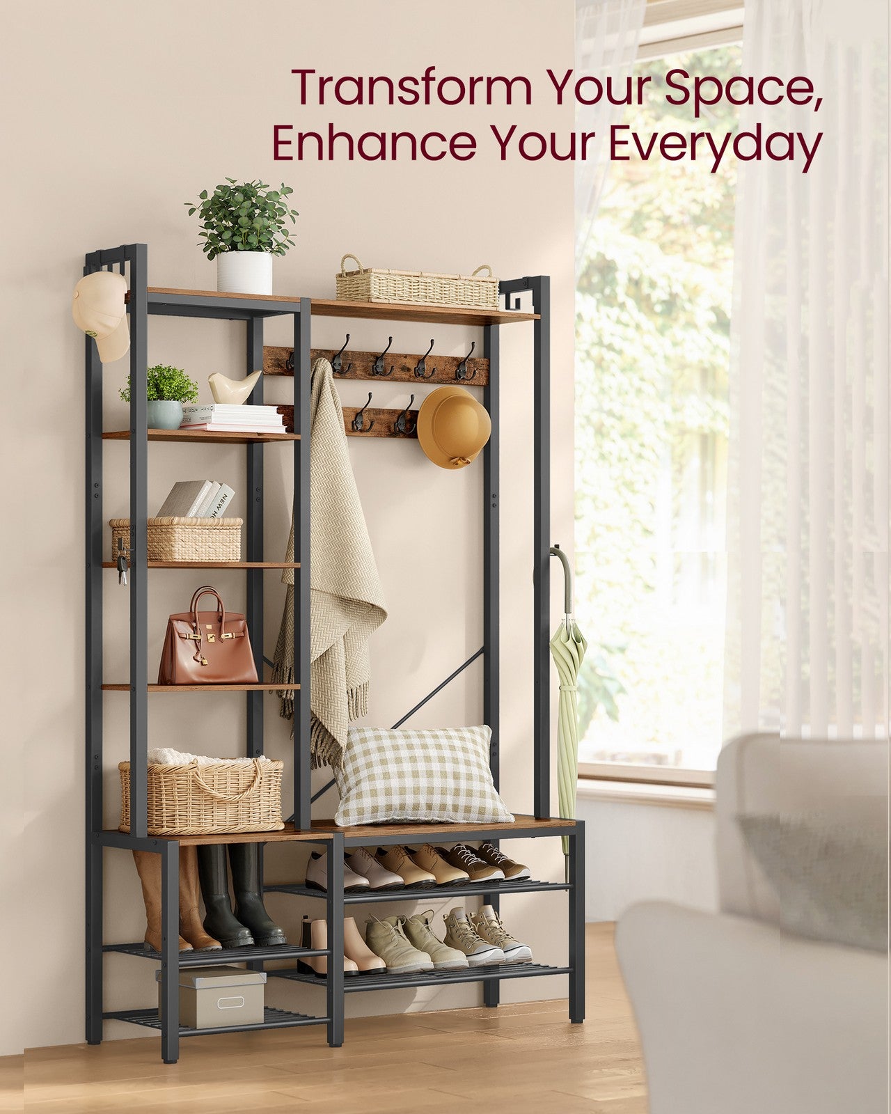 9 Hook Coat Rack with Shoe Bench - image 4