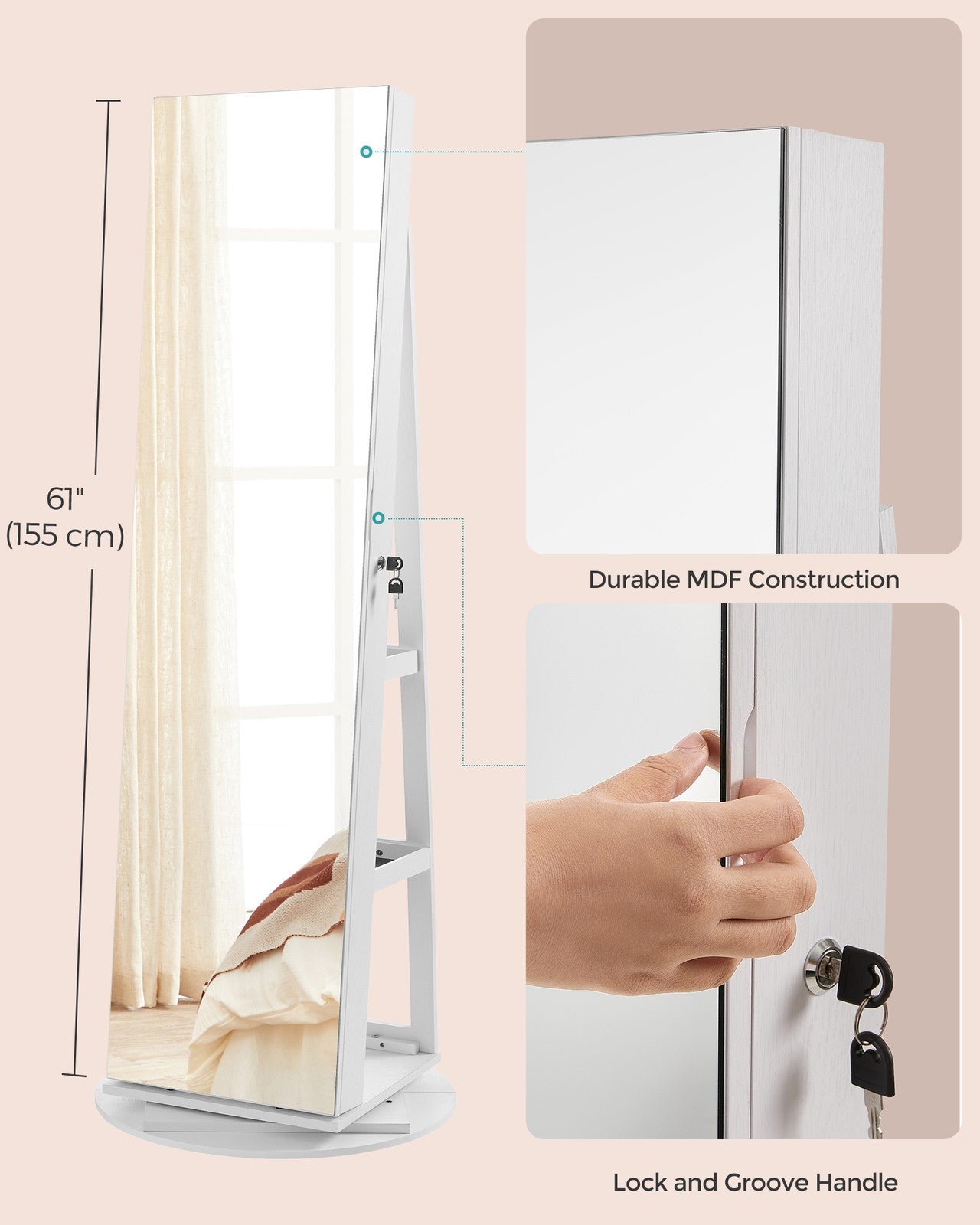 Rotating LED Mirror Jewelry Cabinet - image 14