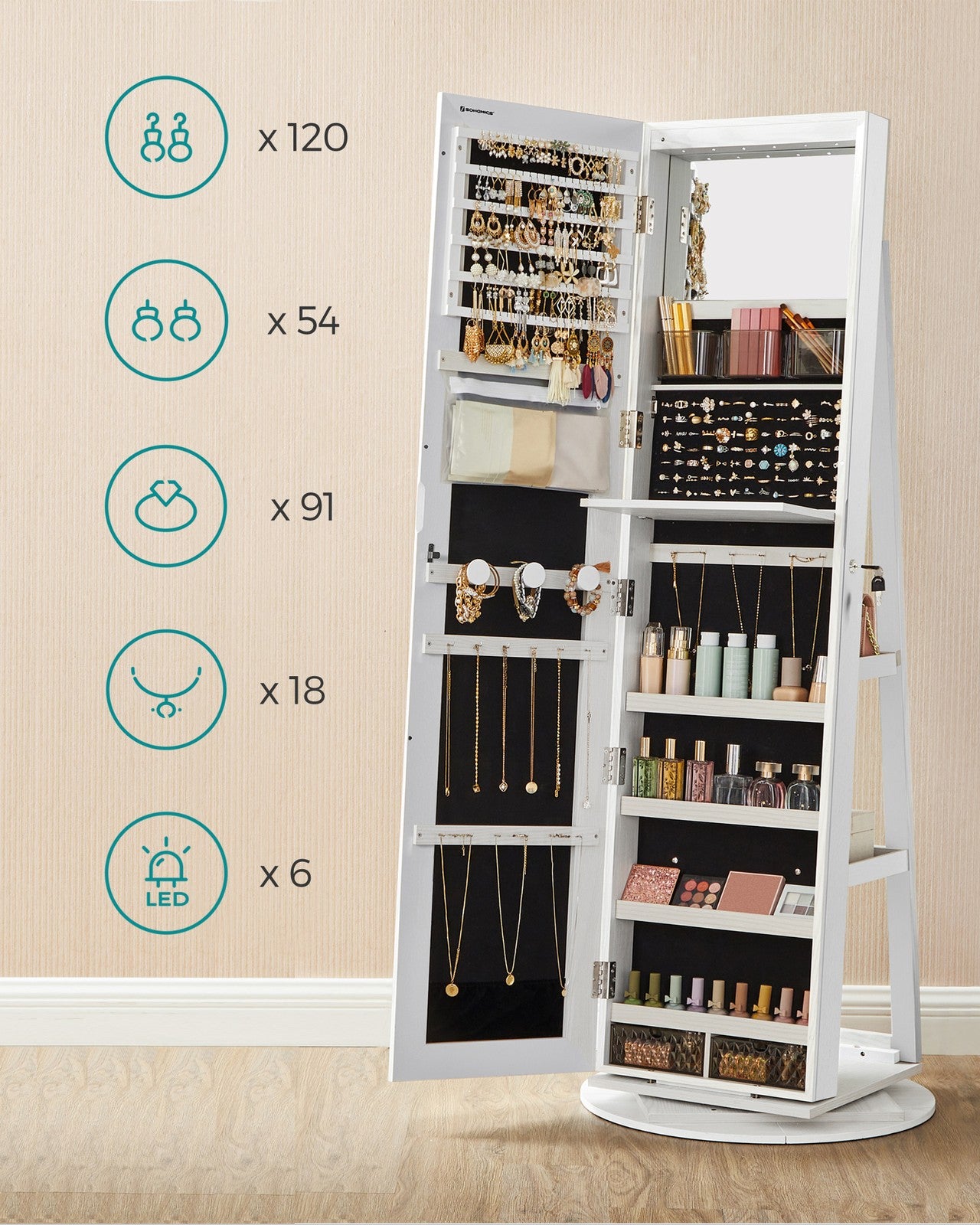 Rotating LED Mirror Jewelry Cabinet - image 18