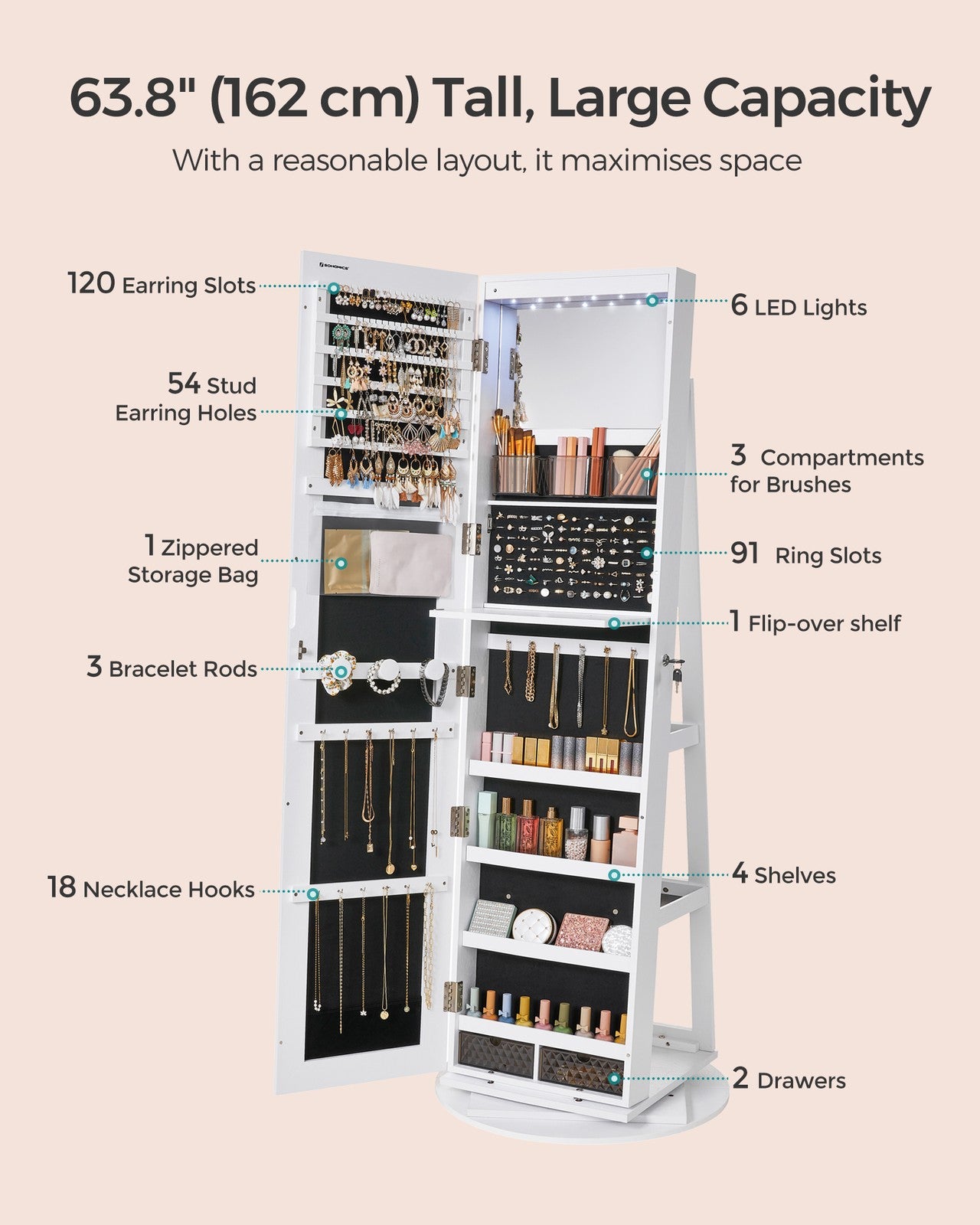 Rotating LED Mirror Jewelry Cabinet - image 19