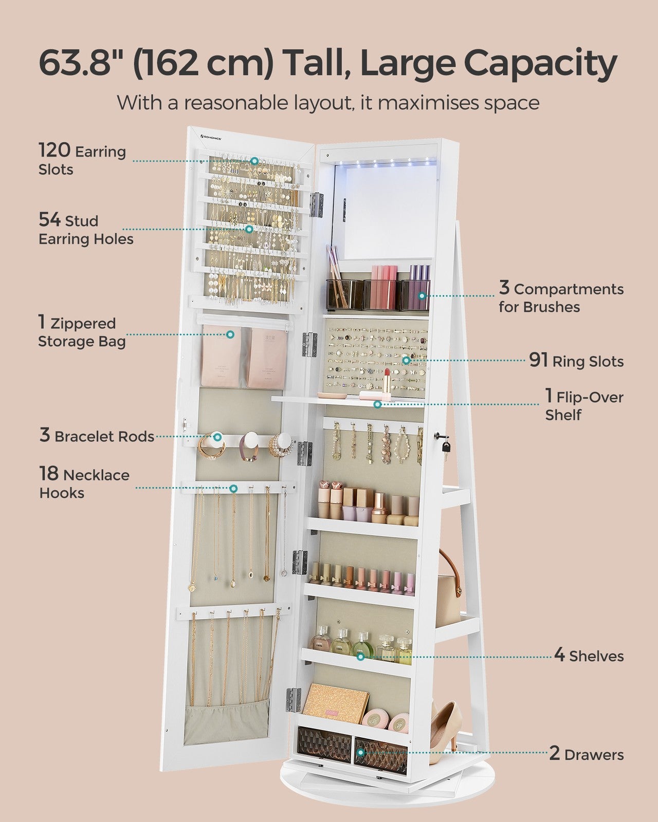 Rotating LED Mirror Jewelry Cabinet - image 28