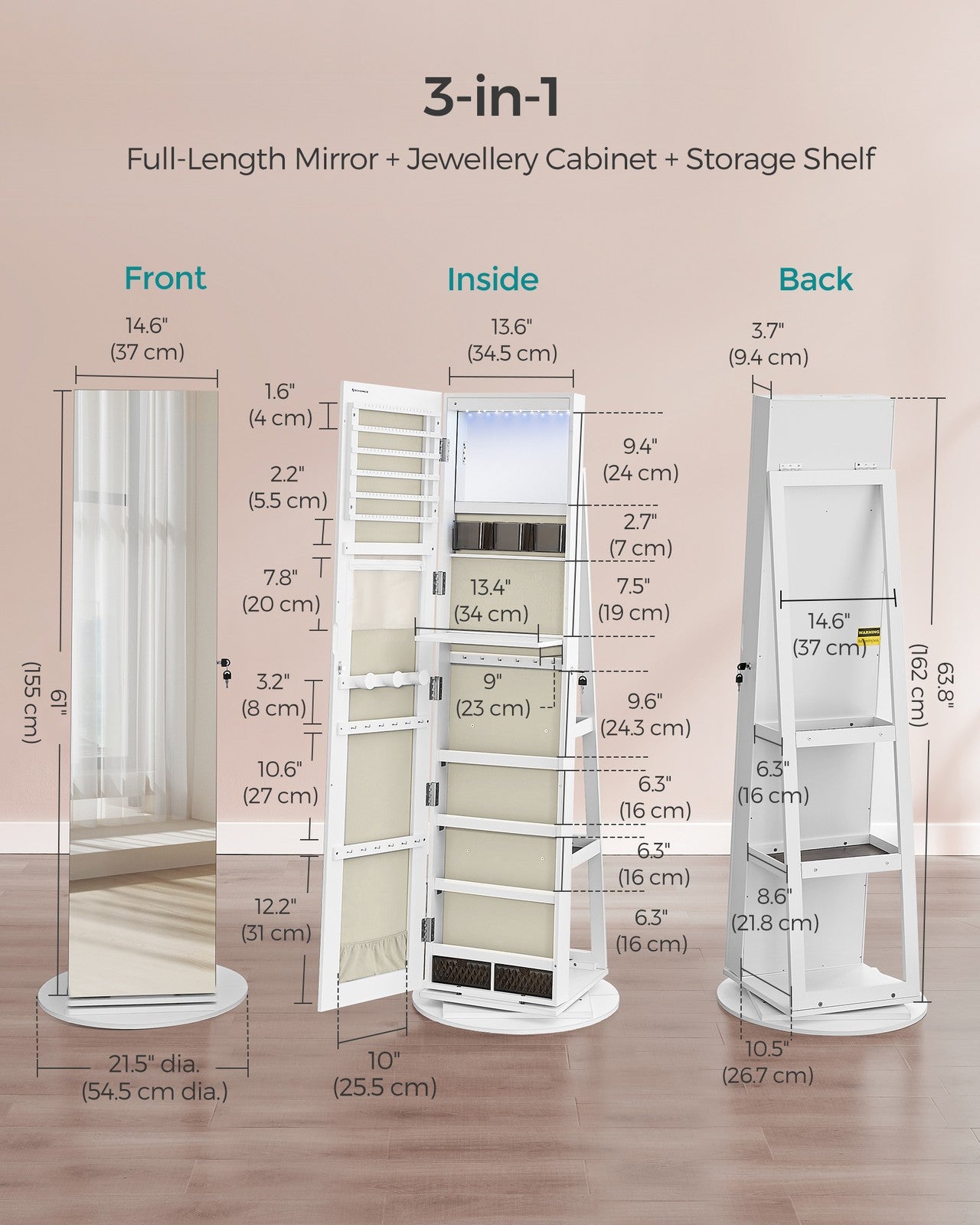 Rotating LED Mirror Jewelry Cabinet - image 29