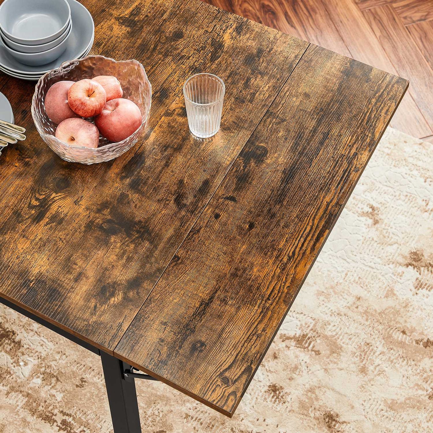 Extendable Dining Table Rustic Brown and Ink Black - image 3