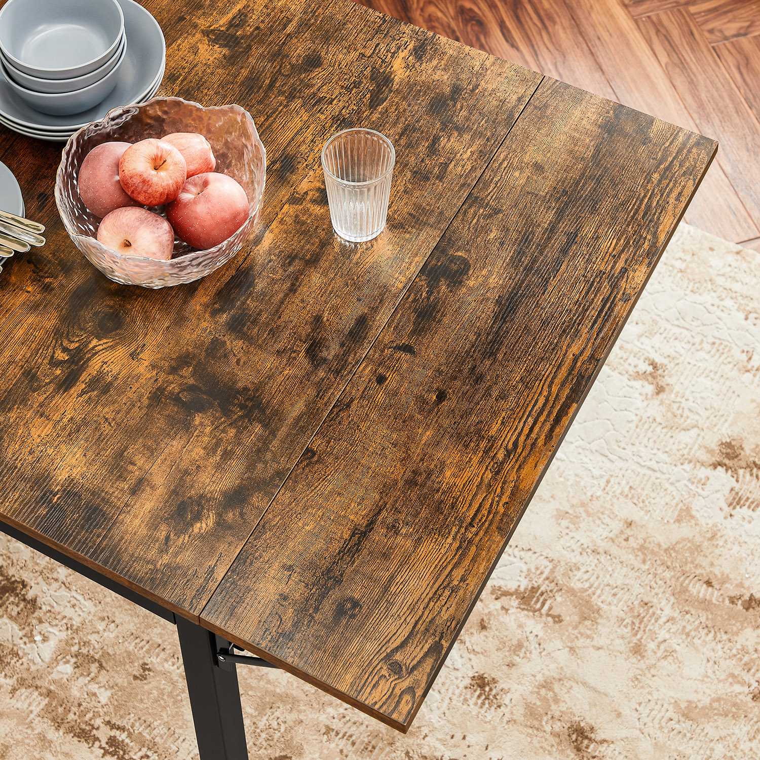Extendable Dining Table Rustic Brown and Ink Black - image 3