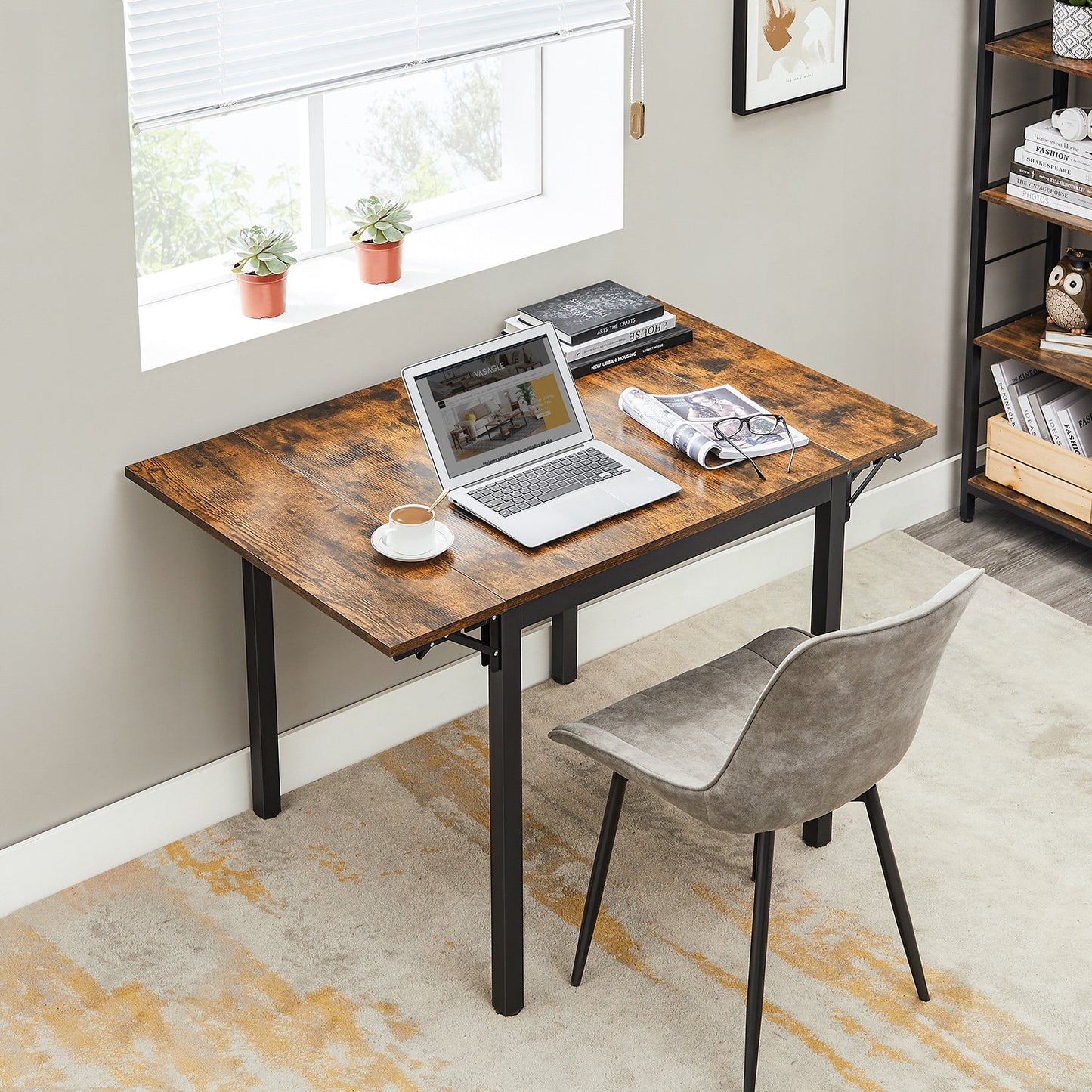 Extendable Dining Table Rustic Brown and Ink Black - image 6