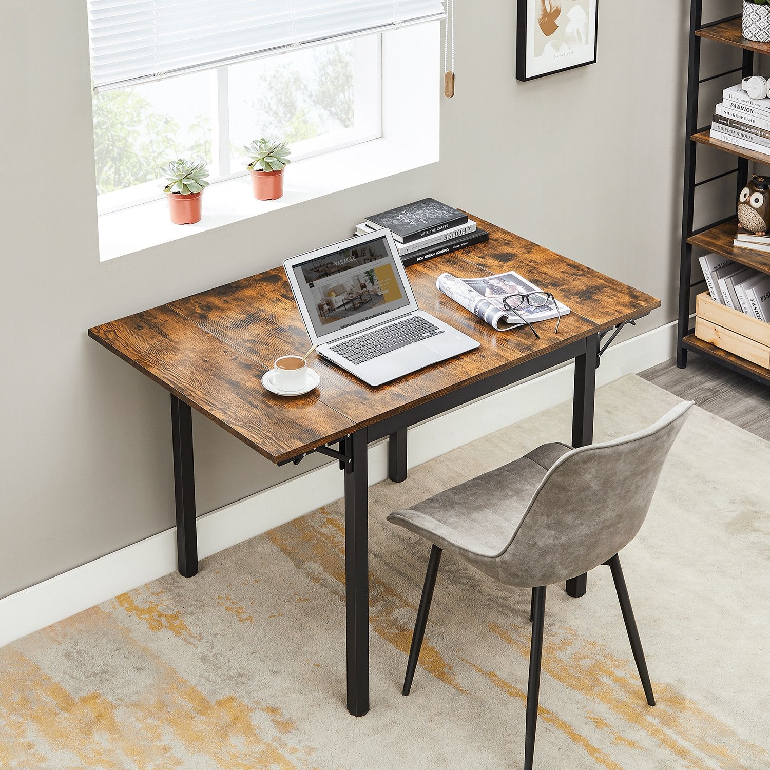 Extendable Dining Table Rustic Brown and Ink Black - image 6