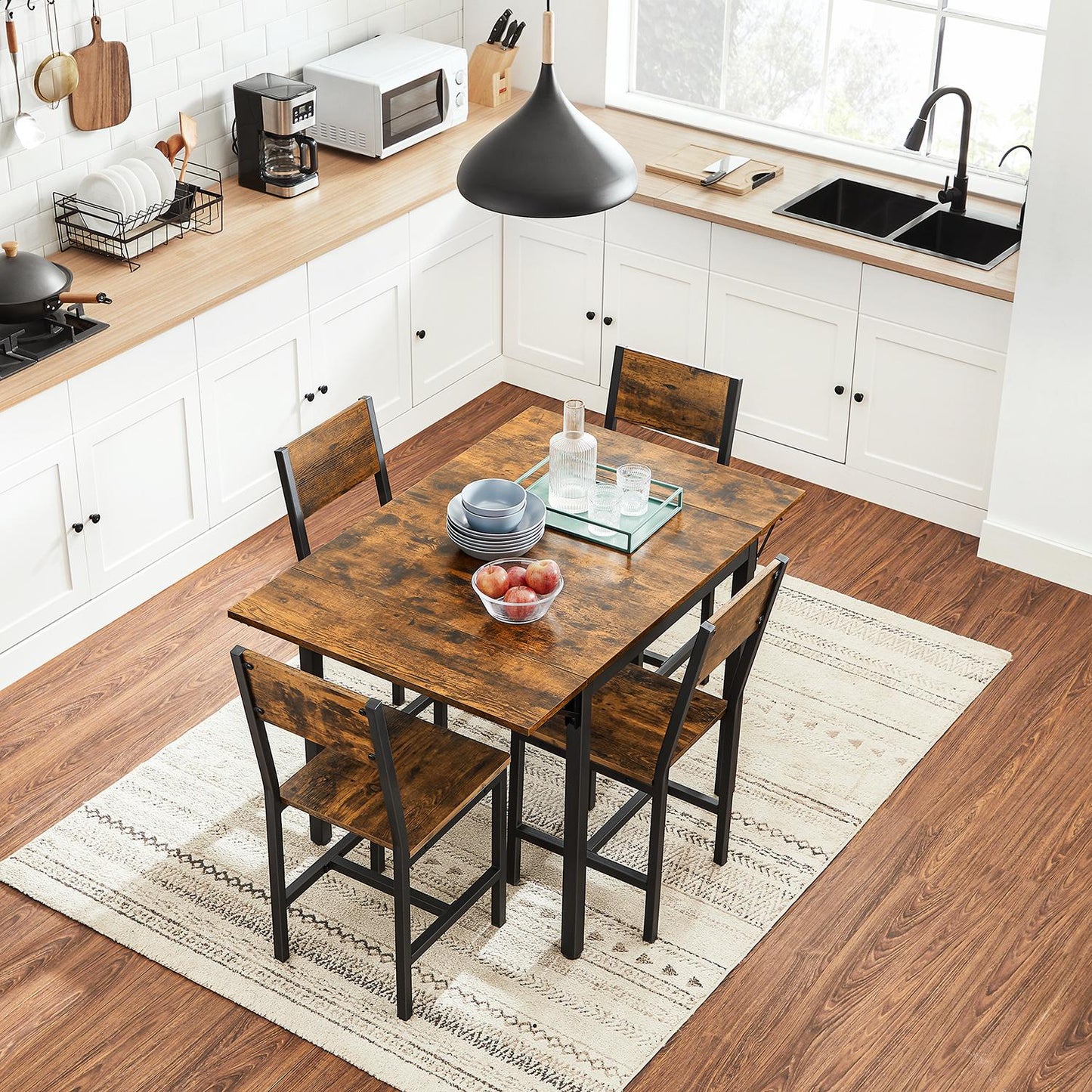 Extendable Dining Table Rustic Brown and Ink Black - image 7
