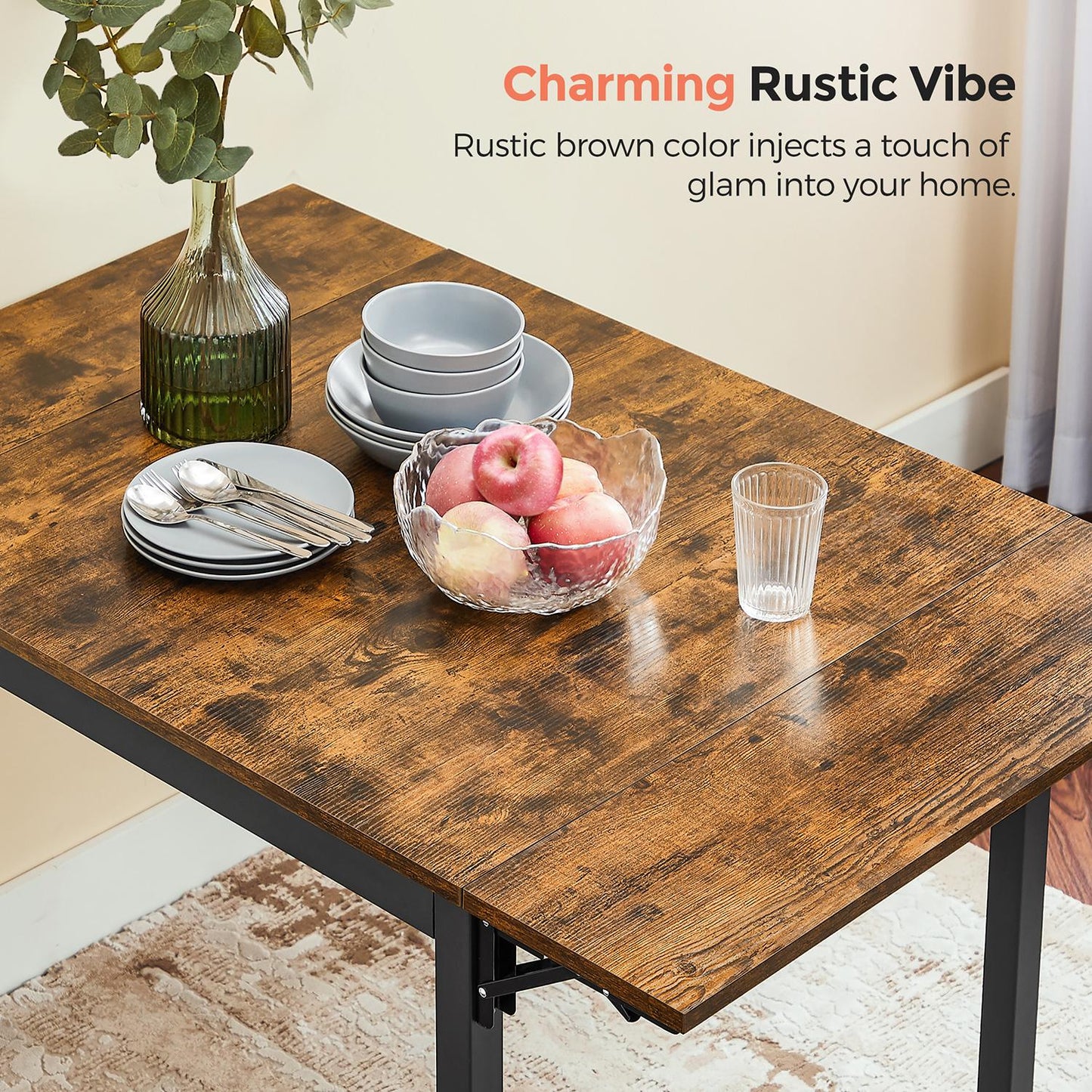 Extendable Dining Table Rustic Brown and Ink Black - image 8