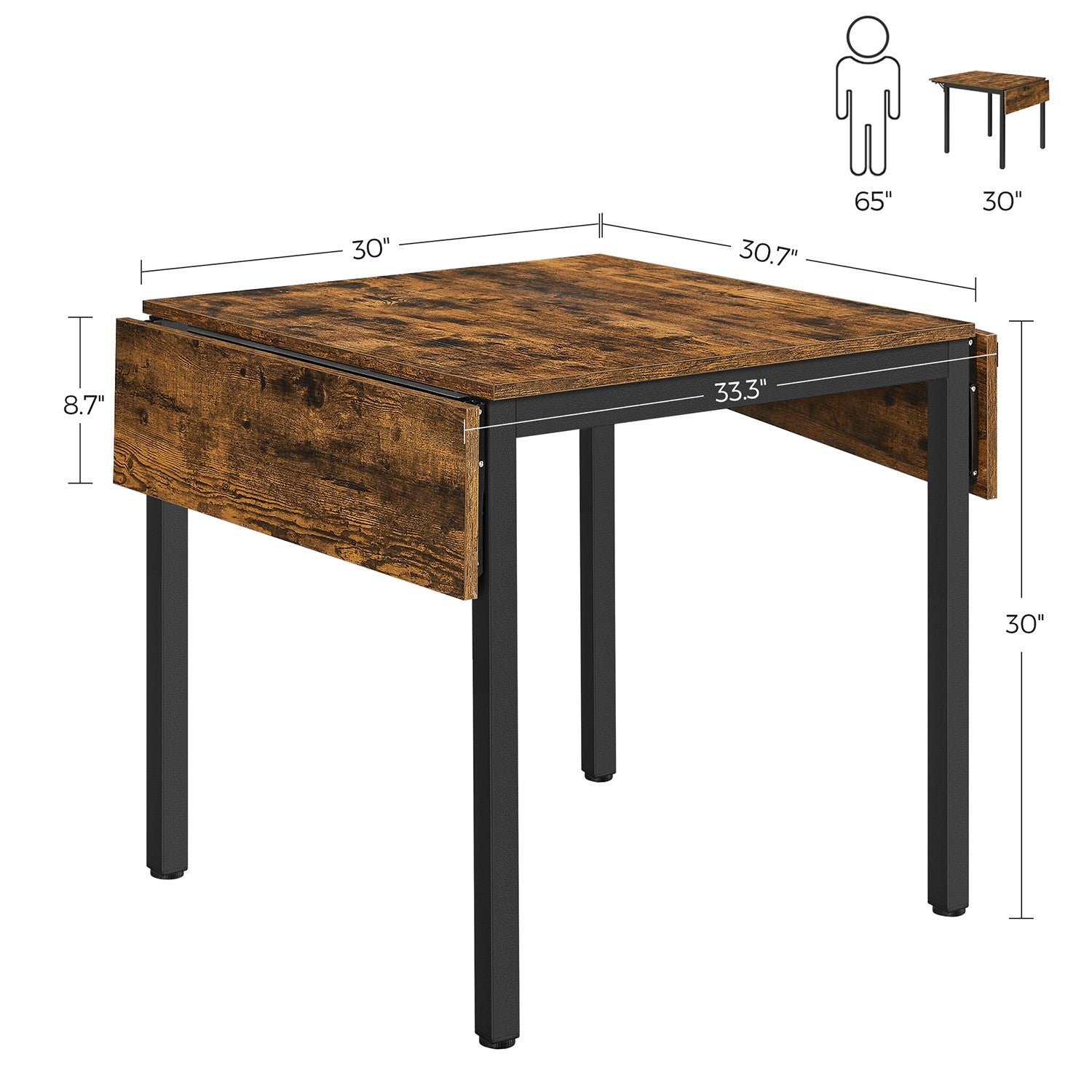 Extendable Dining Table Rustic Brown and Ink Black - image 9