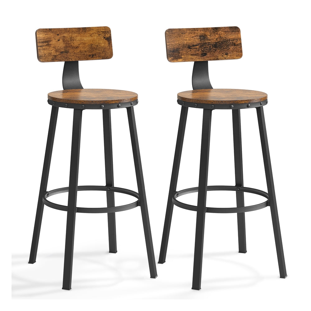 Set of 2 Industrial Brown Bar Stools with Backrests - image 1