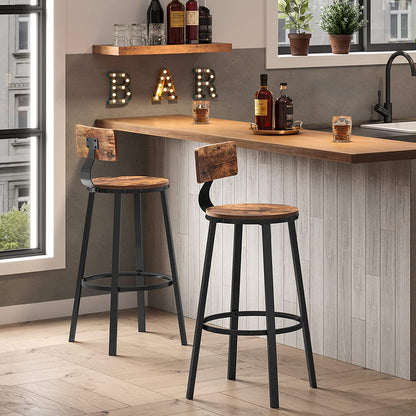Set of 2 Industrial Brown Bar Stools with Backrests - image 2