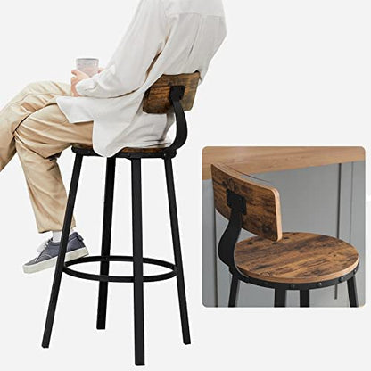 Set of 2 Industrial Brown Bar Stools with Backrests - image 4