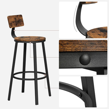 Set of 2 Industrial Brown Bar Stools with Backrests - image 8