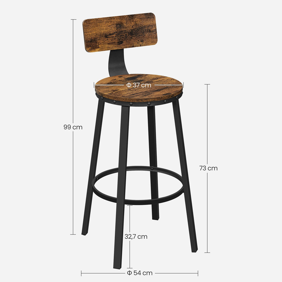 Set of 2 Industrial Brown Bar Stools with Backrests - image 9