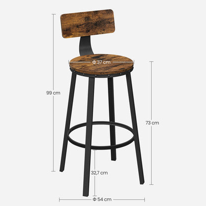 Set of 2 Industrial Brown Bar Stools with Backrests - image 9
