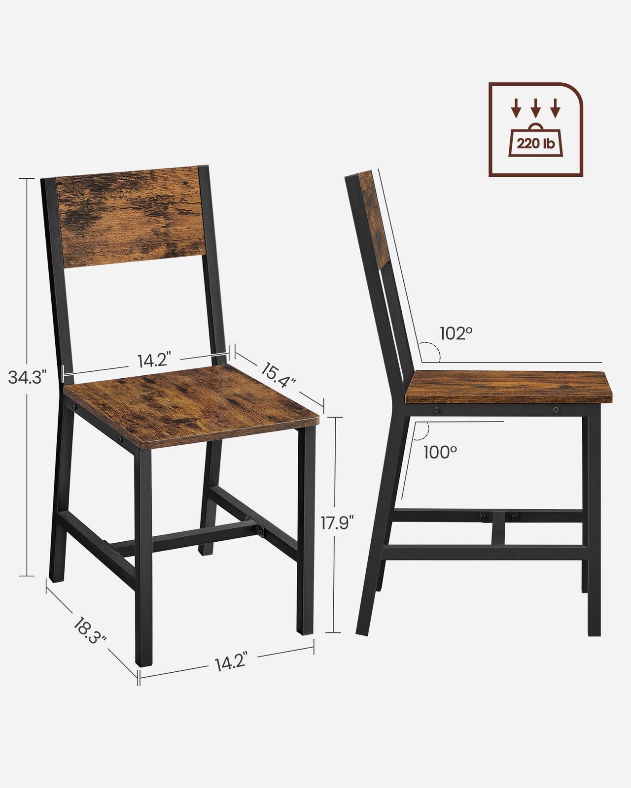 Dining Chair Set of 2, Steel Frame, Industrial Dining Room - image 7