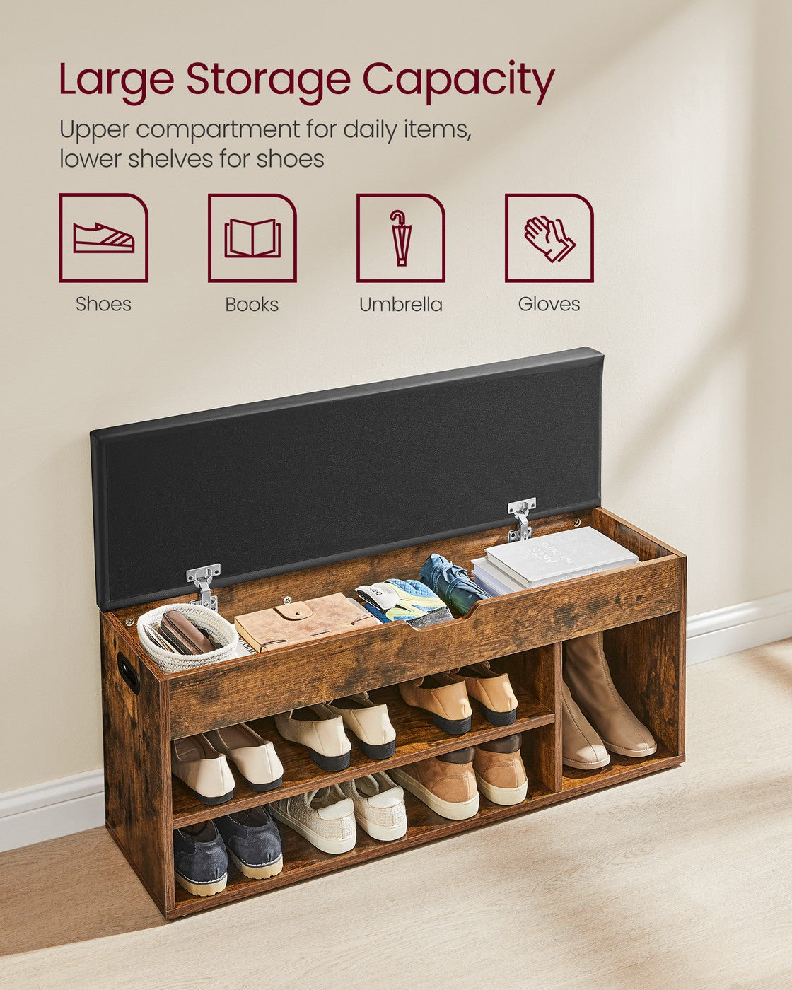 Shoe Bench with Cushion 3 Compartments White - image 35