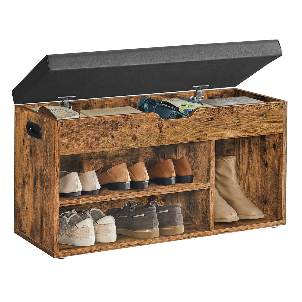 Shoe Bench with Cushion 3 Compartments White - image 11