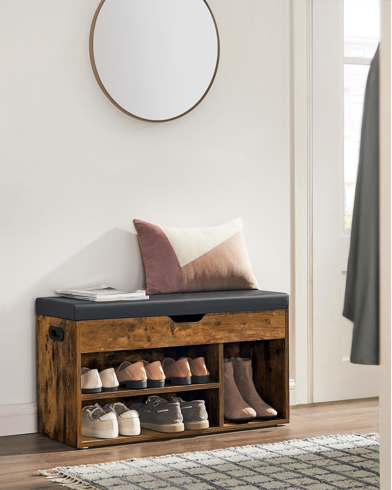 Shoe Bench with Cushion 3 Compartments White - image 18
