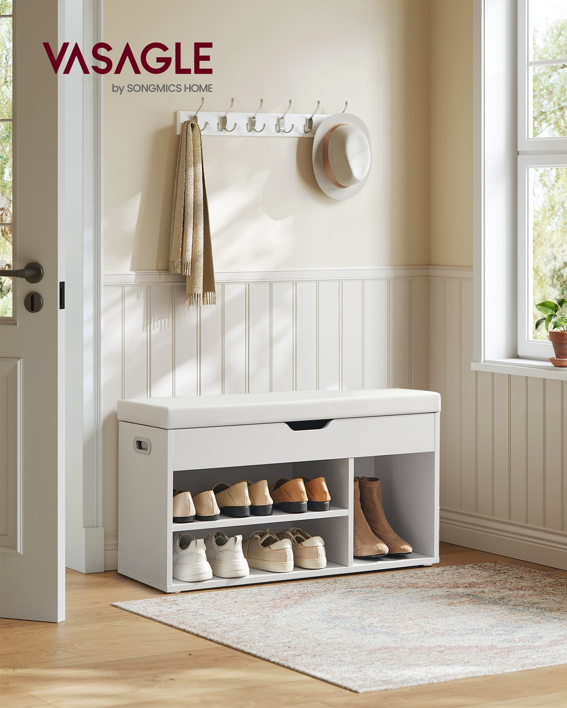 Shoe Bench with Cushion 3 Compartments White - image 3