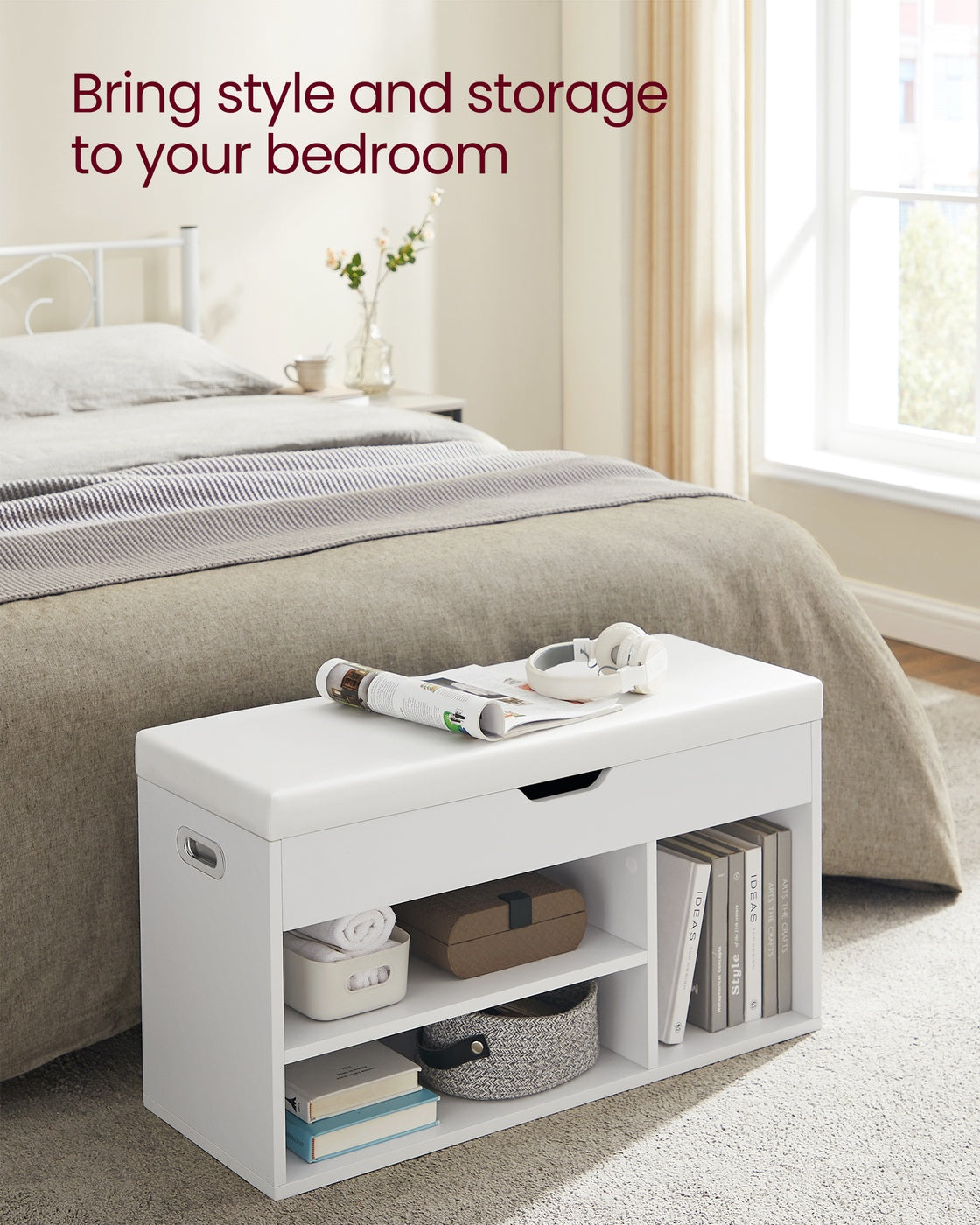 Shoe Bench with Cushion 3 Compartments White - image 4