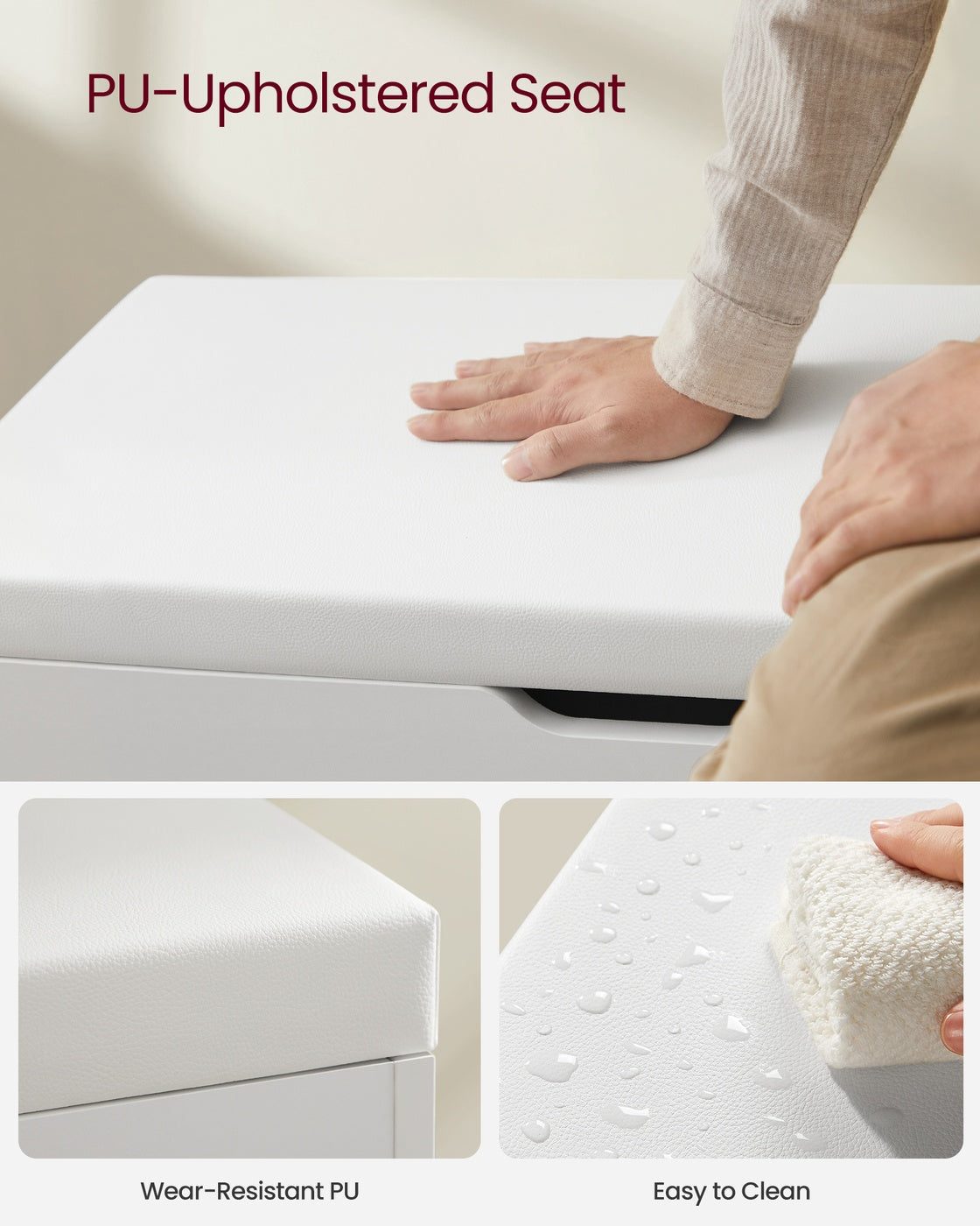 Shoe Bench with Cushion 3 Compartments White - image 7