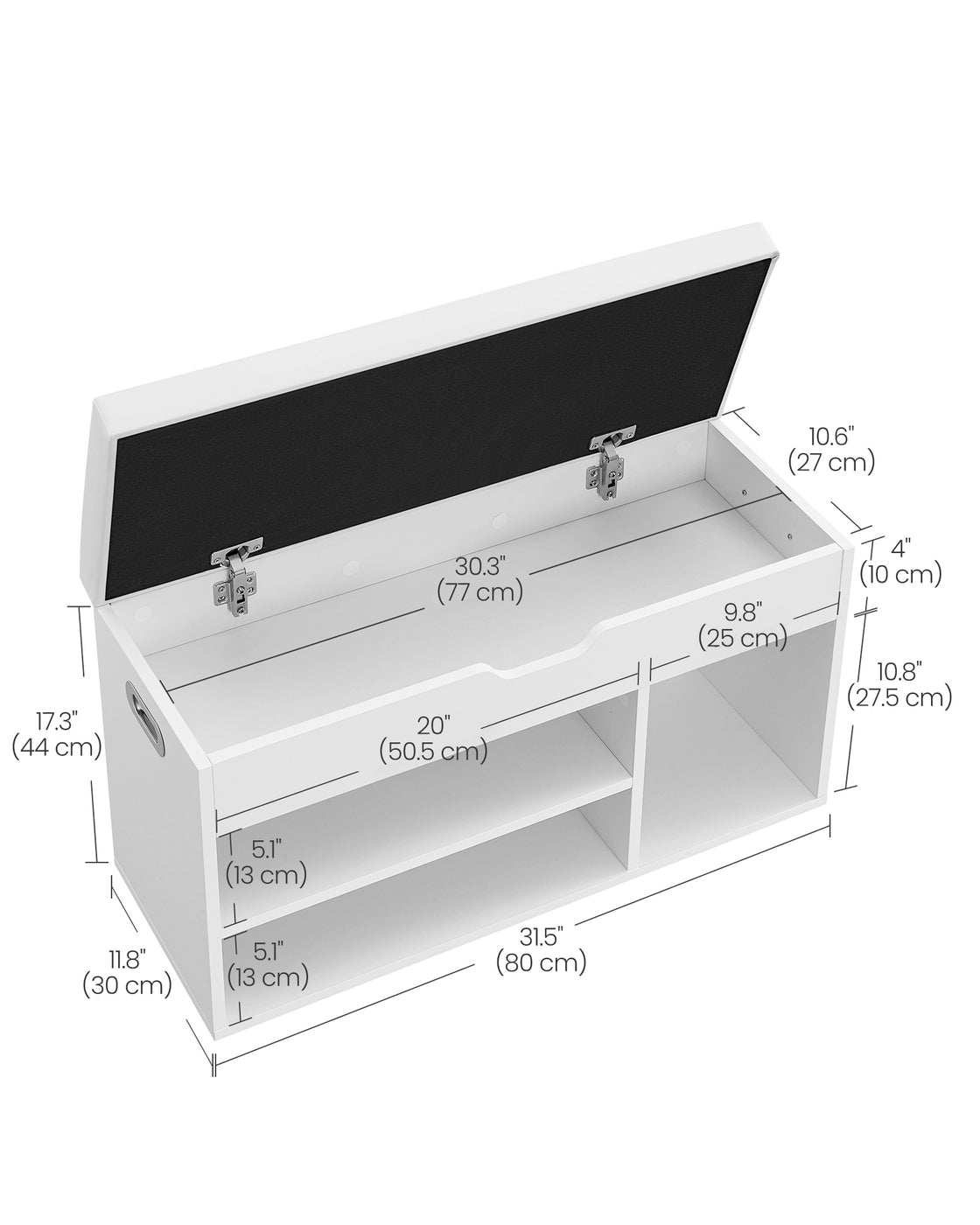 Shoe Bench with Cushion 3 Compartments White - image 8