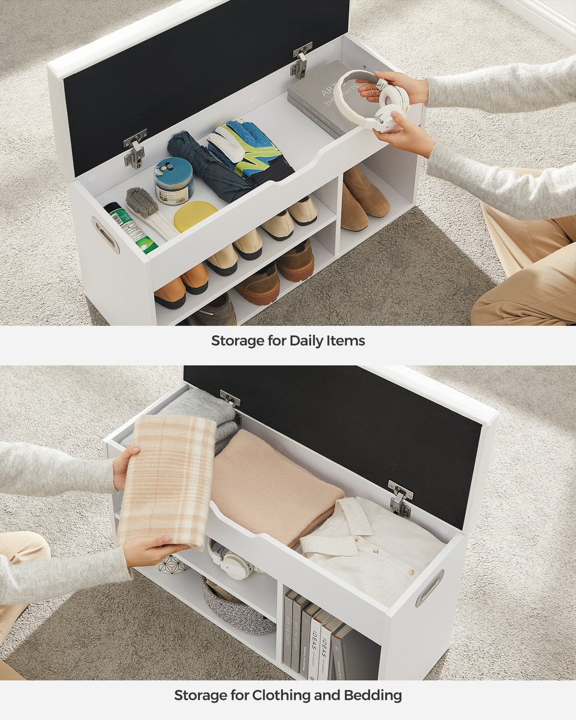 Shoe Bench with Cushion 3 Compartments White - image 9