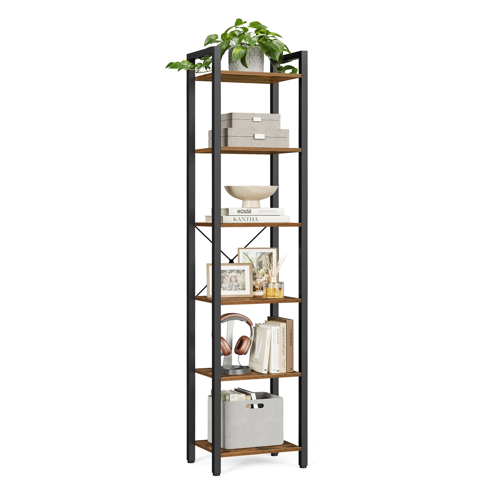 6-Tier Bookshelf, 30 x 40 x 187.5 cm, Rustic Brown and Ink Black - image 2
