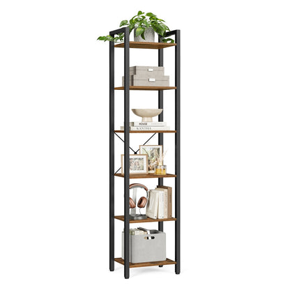 6-Tier Bookshelf, 30 x 40 x 187.5 cm, Rustic Brown and Ink Black - image 1