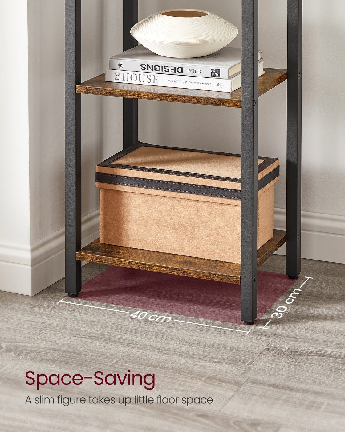 6-Tier Bookshelf, 30 x 40 x 187.5 cm, Rustic Brown and Ink Black - image 4