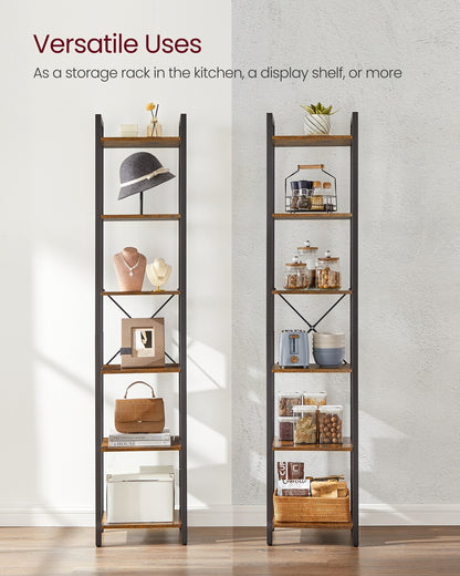 6-Tier Bookshelf, 30 x 40 x 187.5 cm, Rustic Brown and Ink Black - image 8