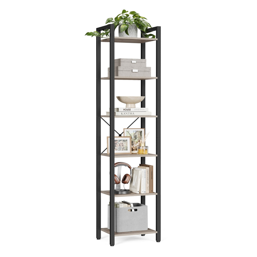 6-Tier Bookshelf, 30 x 40 x 187.5 cm, Rustic Brown and Ink Black - image 11