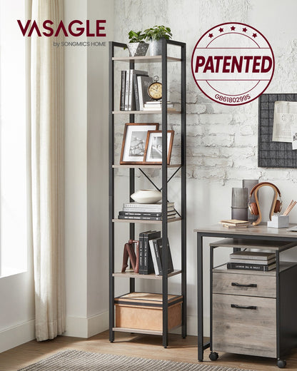 6-Tier Bookshelf, 30 x 40 x 187.5 cm, Heather Greige and Ink Black - image 2