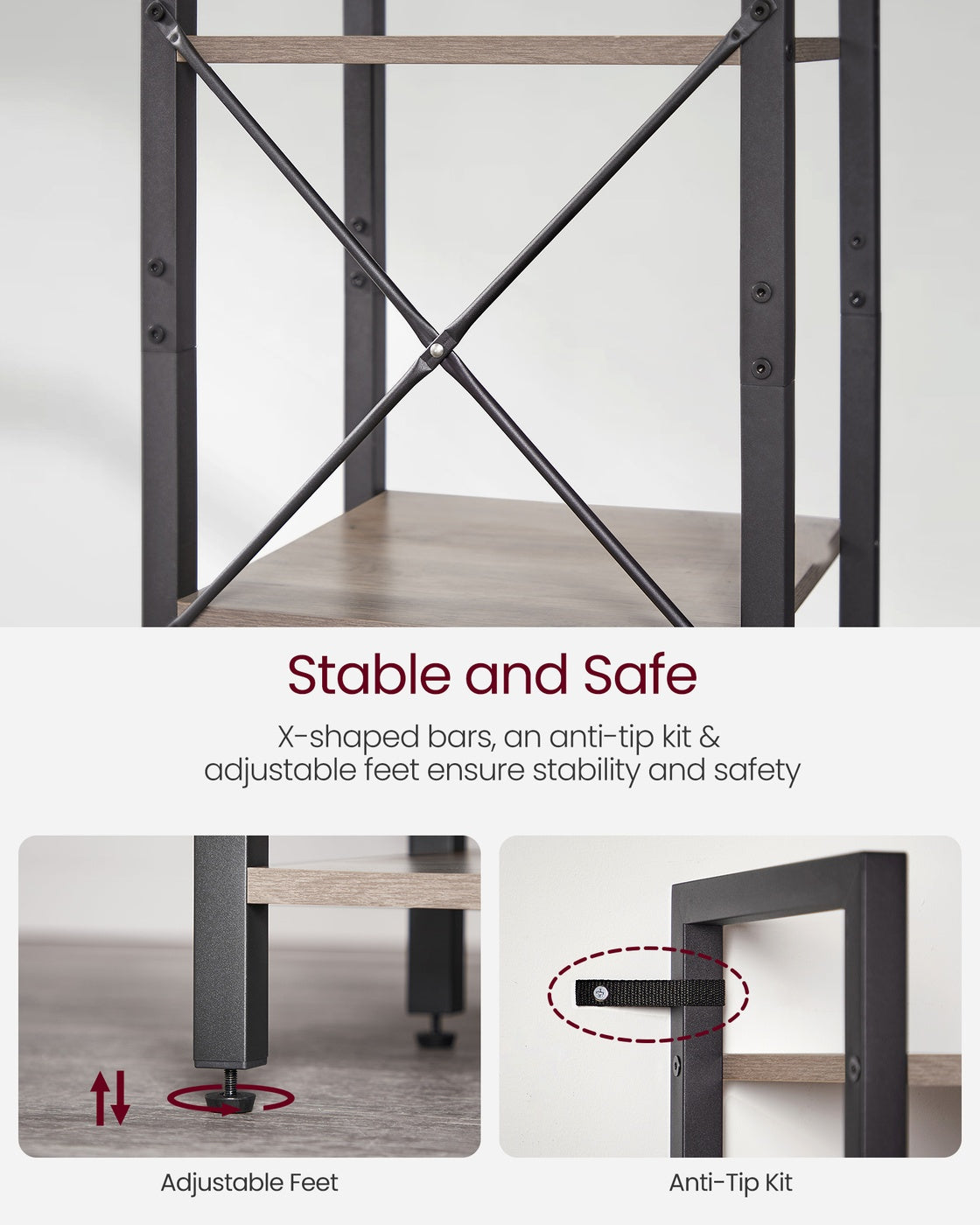 6-Tier Bookshelf, 30 x 40 x 187.5 cm, Rustic Brown and Ink Black - image 13