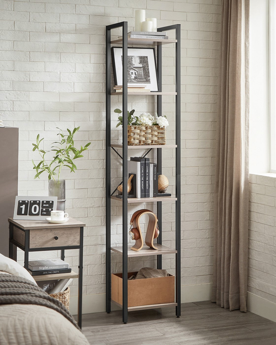 6-Tier Bookshelf, 30 x 40 x 187.5 cm, Rustic Brown and Ink Black - image 15