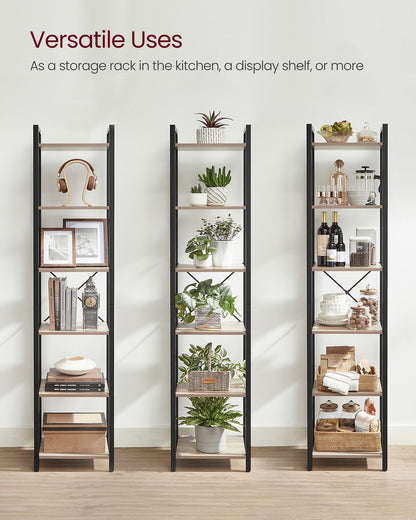 6-Tier Bookshelf, 30 x 40 x 187.5 cm, Rustic Brown and Ink Black - image 19