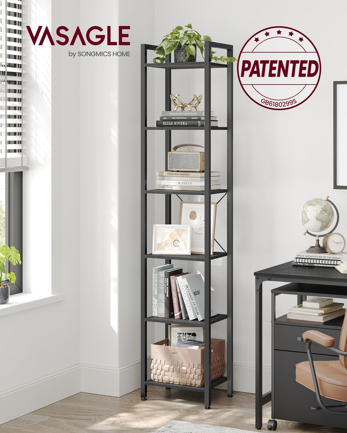 6-Tier Bookshelf, 30 x 40 x 187.5 cm, Rustic Brown and Ink Black - image 33