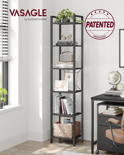 6-Tier Bookshelf, 30 x 40 x 187.5 cm, Rustic Brown and Ink Black - image 33