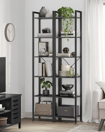 6-Tier Bookshelf, 30 x 40 x 187.5 cm, Rustic Brown and Ink Black - image 34