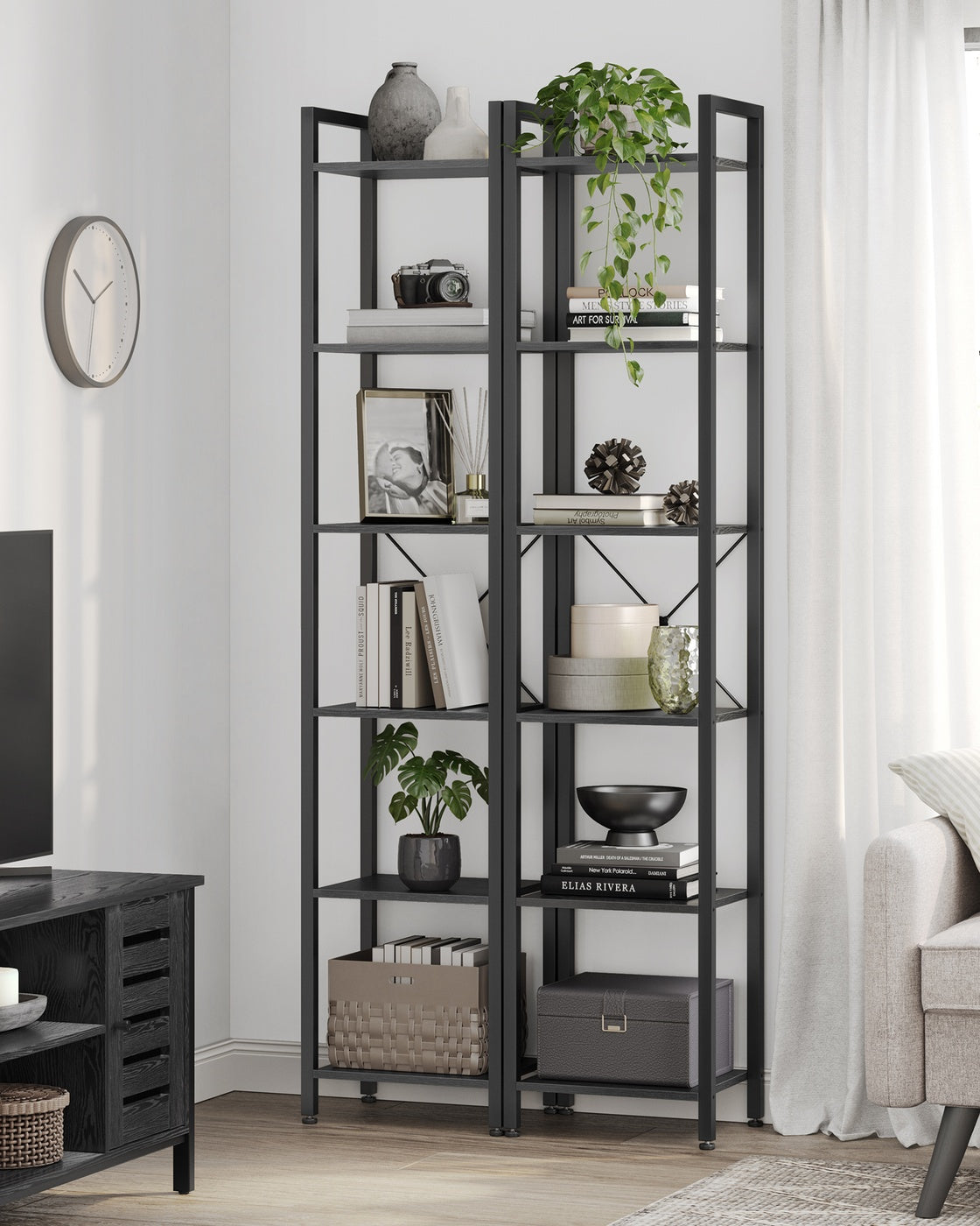 6-Tier Bookshelf, 30 x 40 x 187.5 cm, Heather Greige and Ink Black - image 12