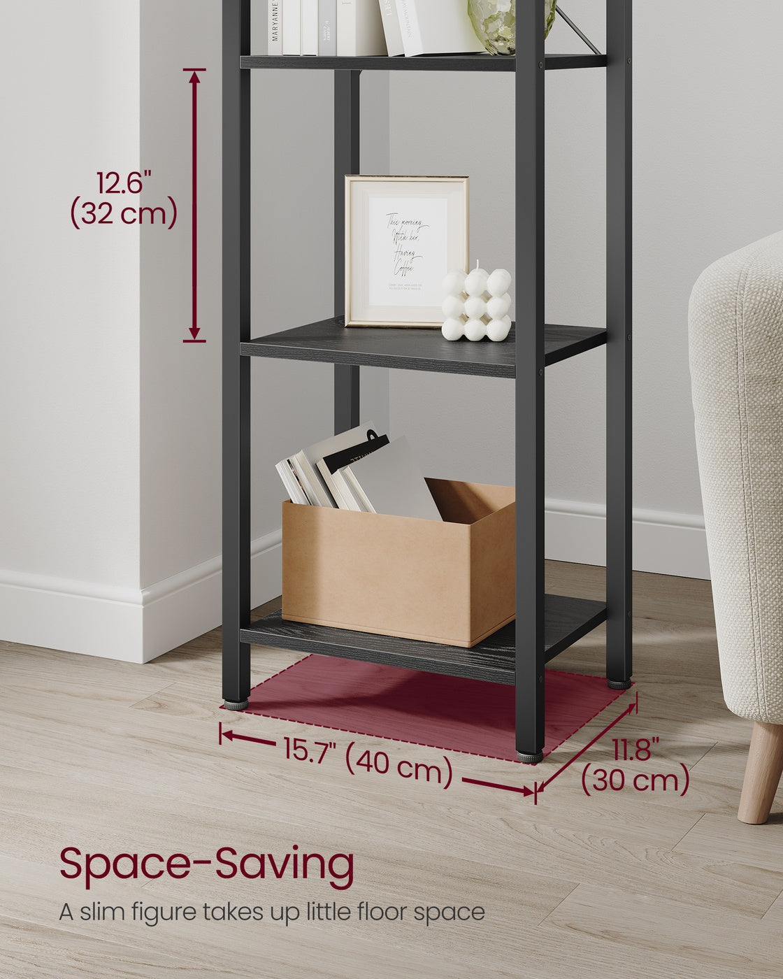 6-Tier Bookshelf, 30 x 40 x 187.5 cm, Rustic Brown and Ink Black - image 35