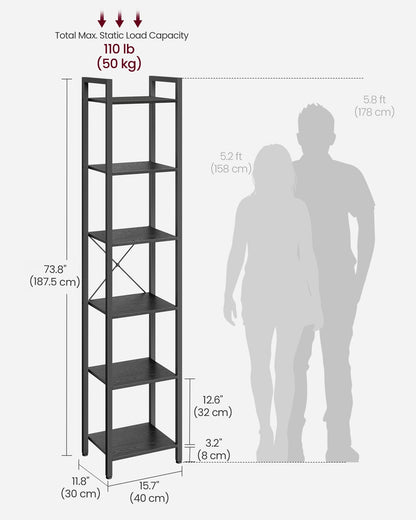 6-Tier Bookshelf, 30 x 40 x 187.5 cm, Heather Greige and Ink Black - image 14