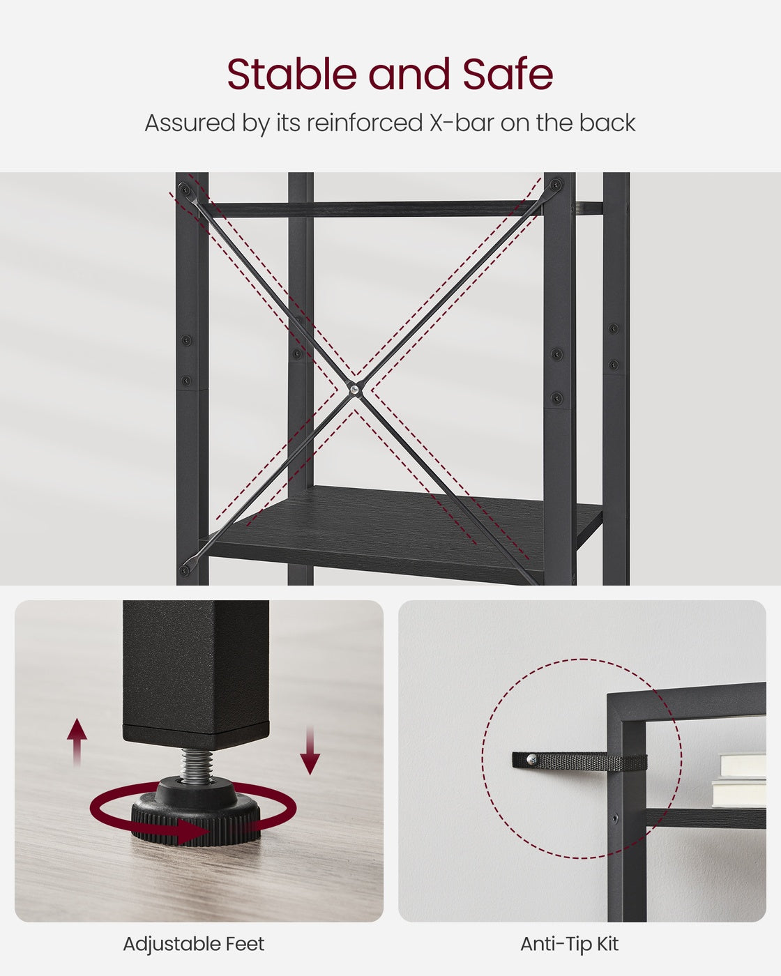 6-Tier Bookshelf, 30 x 40 x 187.5 cm, Rustic Brown and Ink Black - image 37