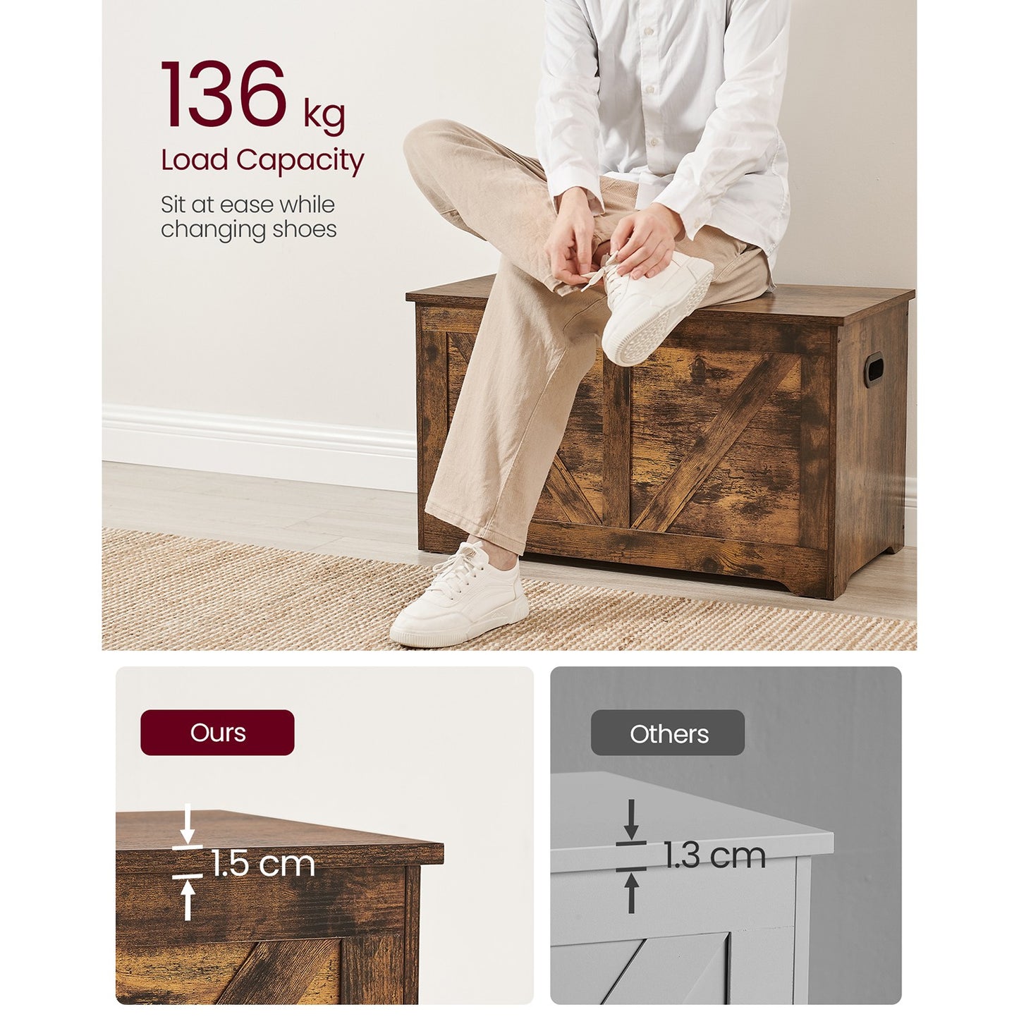 Storage Bench Matte White 40 x 80 x 46 cm - image 14